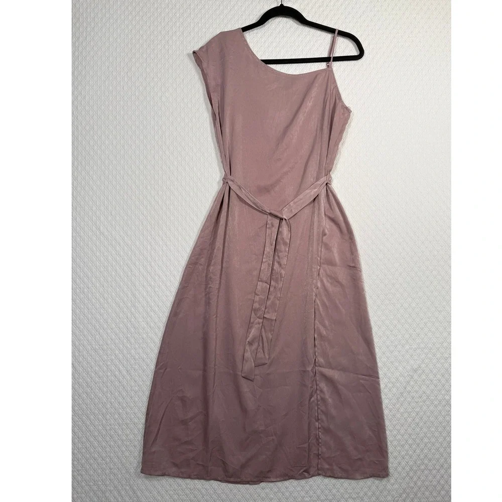 Lulus Chic Fairy Mauve Pink Asymmetrical One Shoulder Satin Midi Dress Small